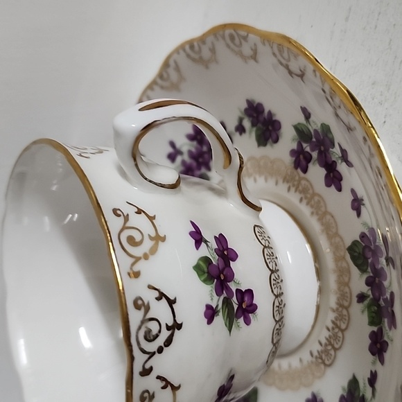 Colclough Cup and Saucer with Violet flowers and Golden scrolls Pat #8247 - Picture 7 of 8